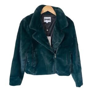 APPARIS Tukio Coat Emerald Green Faux Fur Coat Soft Cozy Pockets Jacket Medium